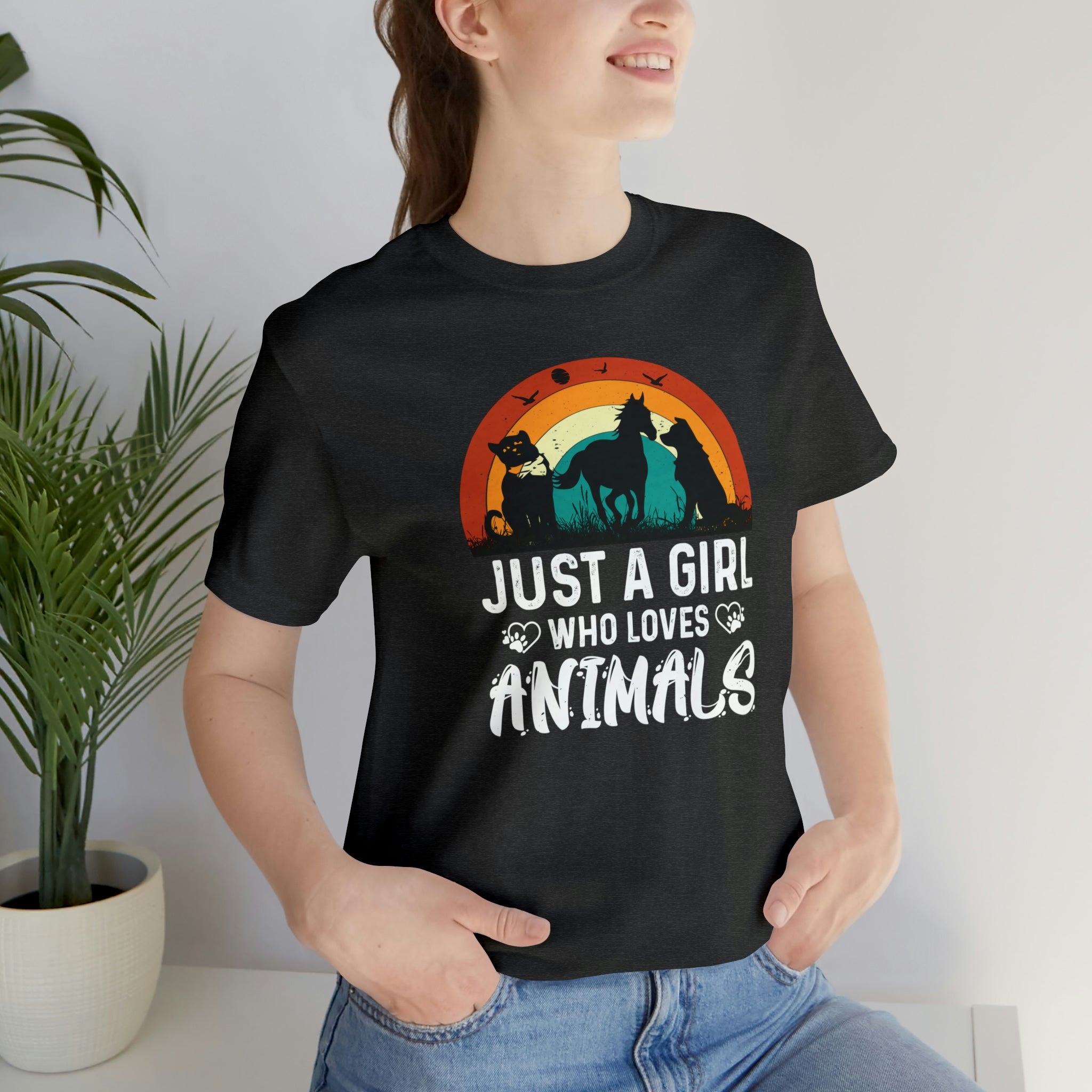 Just a Girl Who Loves Animals Shirt - Retro Sunset Design